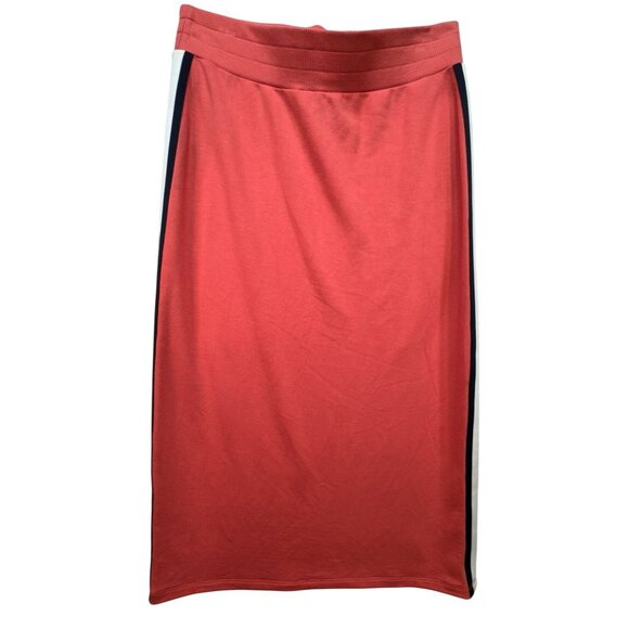 Tommy Hilfiger Womens Sporty Midi Skirt Size M Coral Elastic Waistband & Striped - Picture 8 of 8